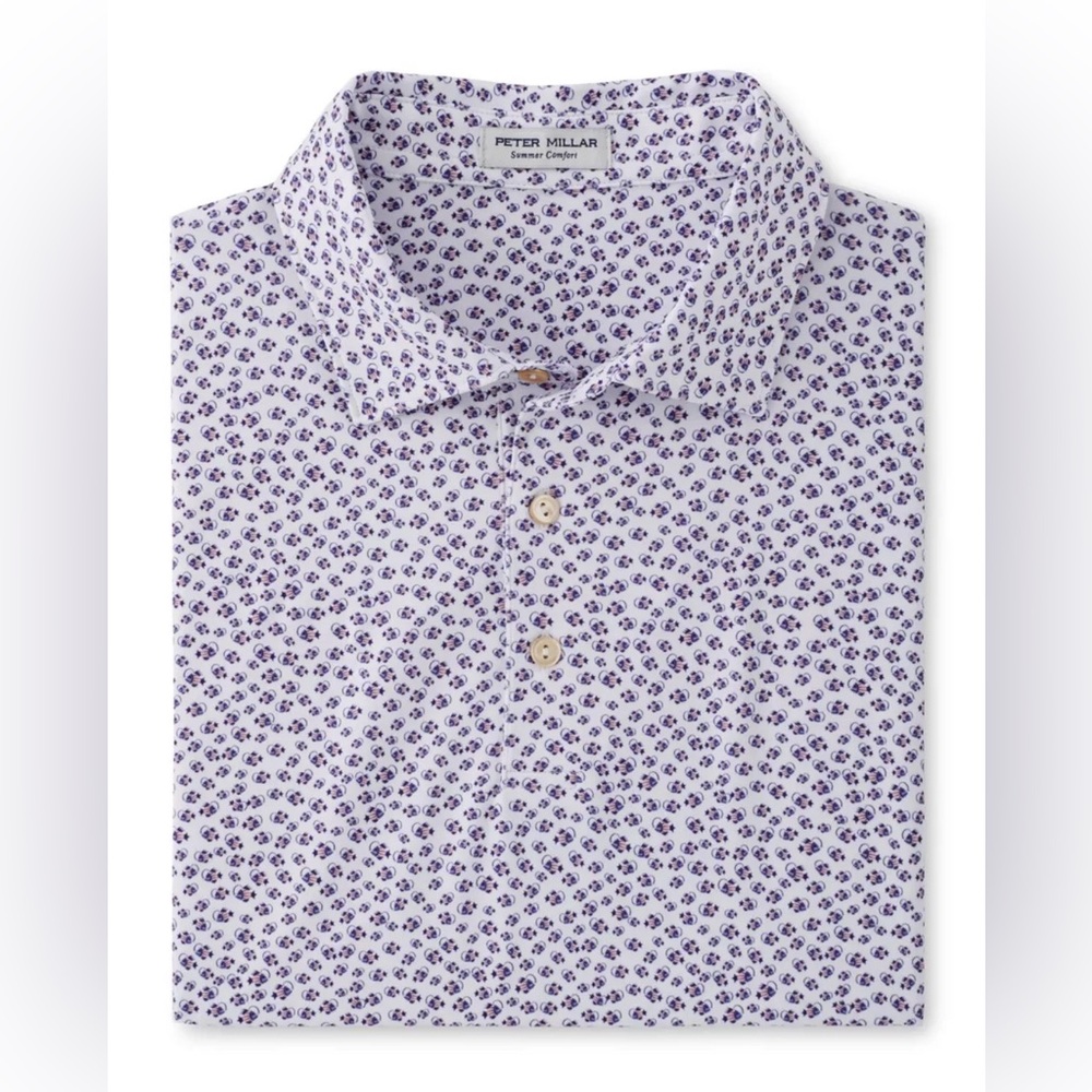 Peter Millar Golf Shirt Polo CS Summer Comfort Angry Anglers Print XL White NWT